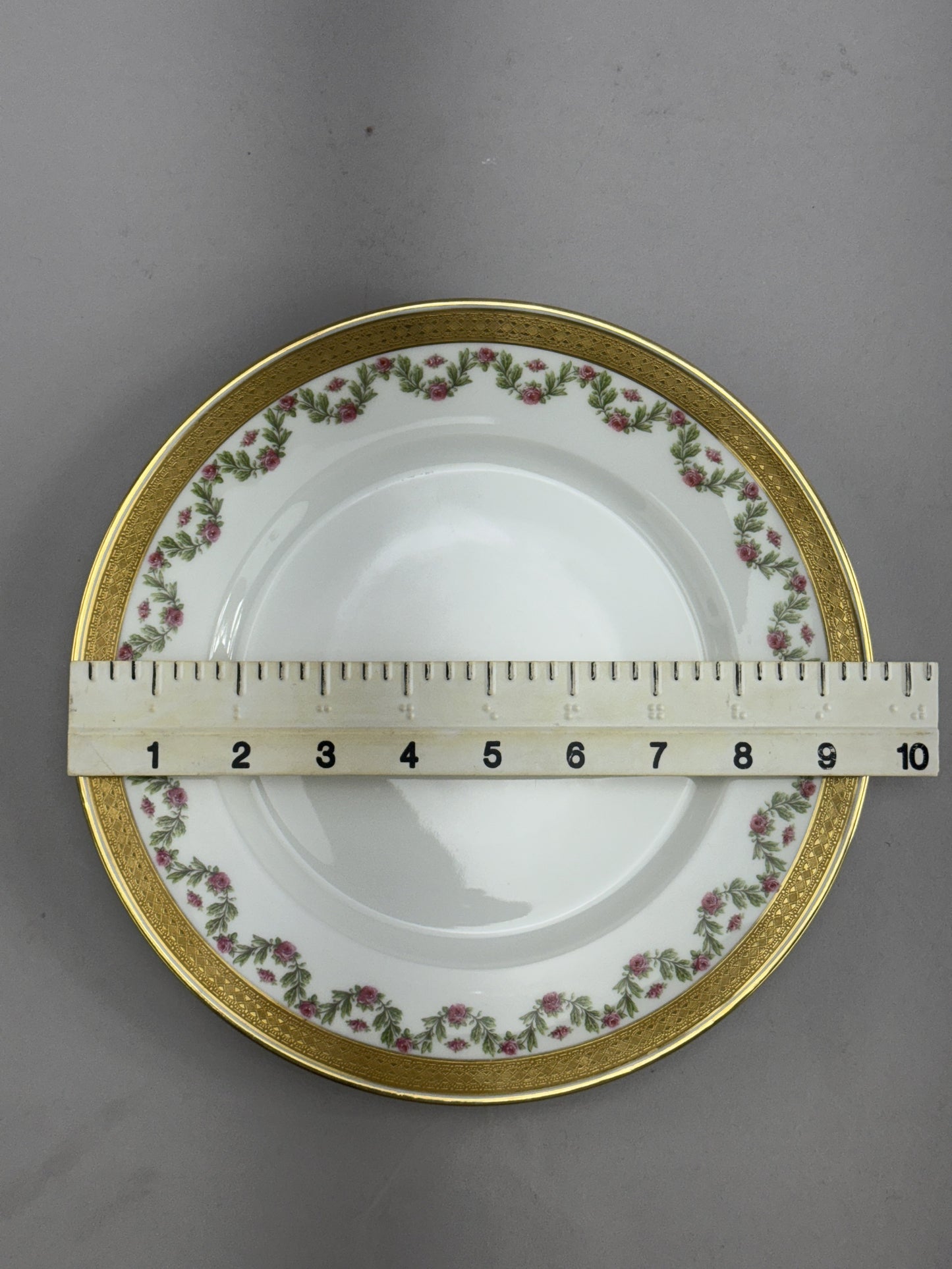 12 Large Limoges Porcelain Plates Ahrenfeldt Roses Gilt