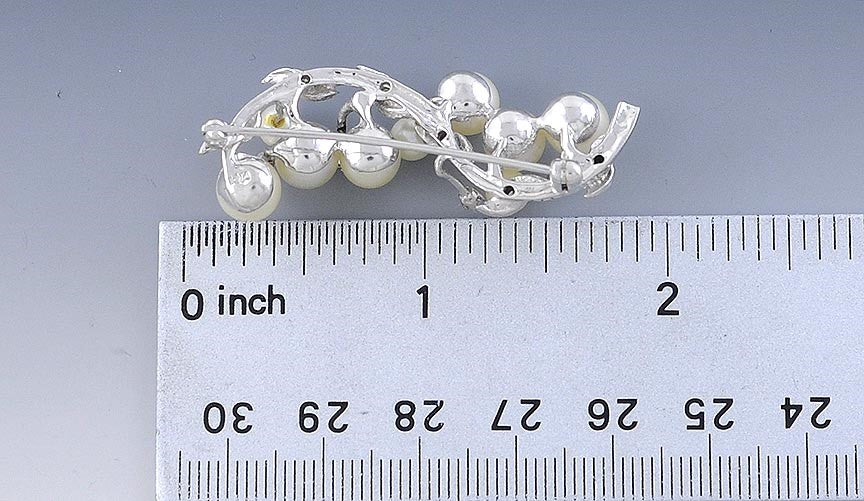Incredible 14k White Gold Branch Pin W/ Pearls Diamonds Brooch