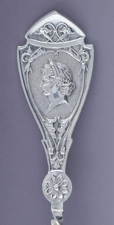 Great set 11 Wood & Hughes Coin Silver Medallion Dessert / Chocolate Spoons