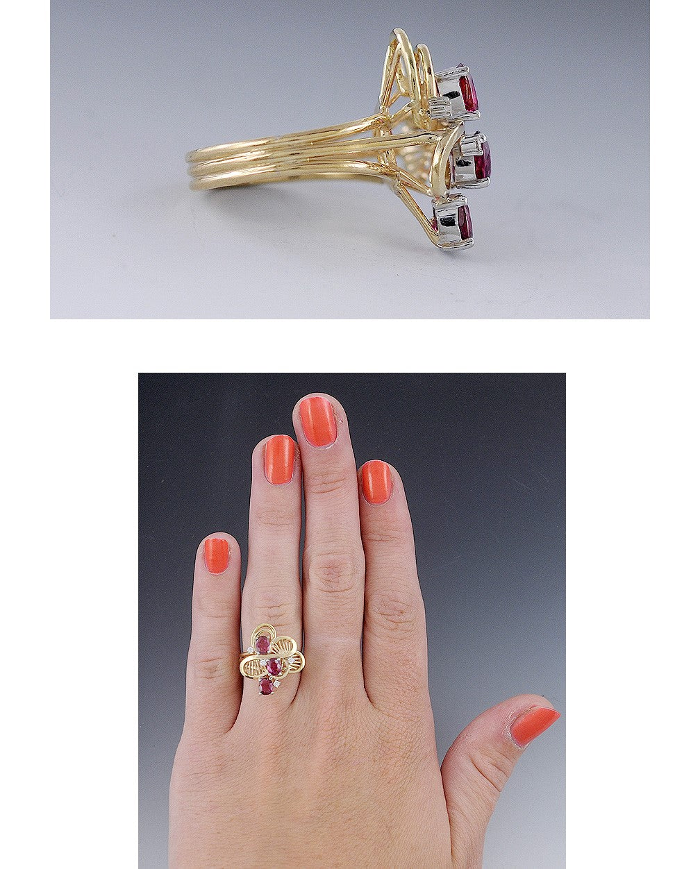 Lovely Ruby & Diamond 14K Yellow Gold Ring Size 6.75