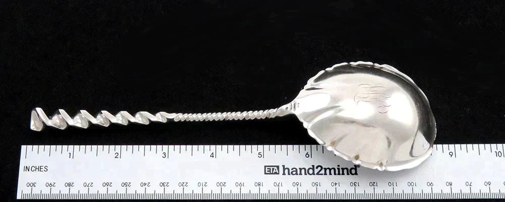 Antique c1890 Sterling Silver Whiting Square Twist Large Serving Spoon 8 3/4"