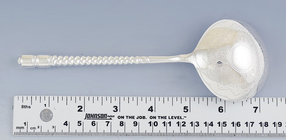 Fabulous Antique 1881 Russian Silver Twist Handle Serving Spoon