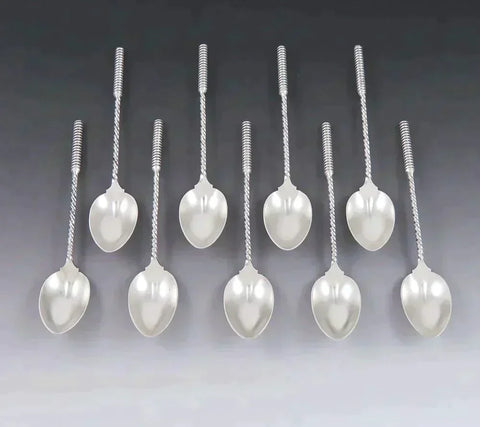 9 Antique Aesthetic Movement Whiting Sterling Silver Matte Demitasse Spoons 4"