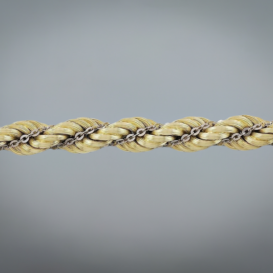 Fine Italian 14k Yellow & White Gold Ropetwist Cable Bracelet