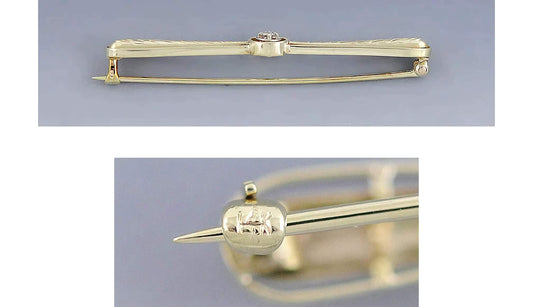 Superb 14K Yellow Gold Diamond Engraved/Textured Bar Pin Brooch