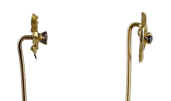 2 Charming 14k Gold & Sapphire Stickpins Heart Ribbon Wishbone