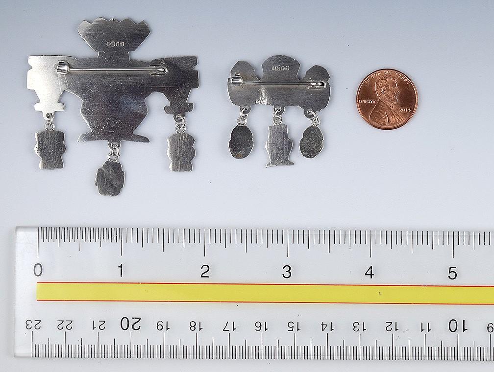 Wonderful Pair South American 900 Silver Pins Traditional Incan Mayan Figures