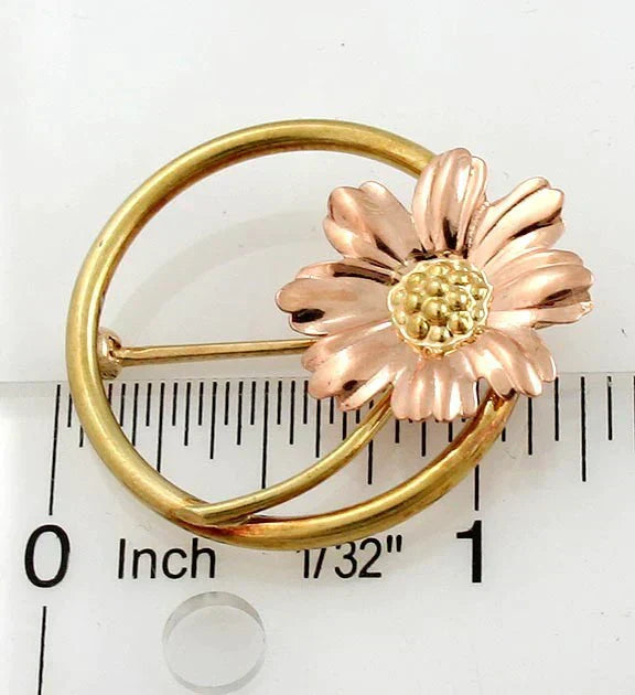 Eckfeldt Ackley Retro 2 Tone 14K Yellow and Rose Gold Flower Daisy Pin Brooch