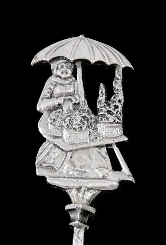 Antique 1890s Dutch Colonial Style German Silver Umbrella Woman Serving Spoon