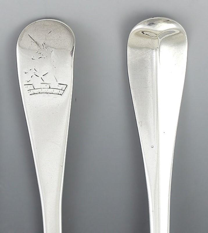 Excellent Set 4 18th C. English Hanoverian Sterling Silver Rattail 8" Spoons