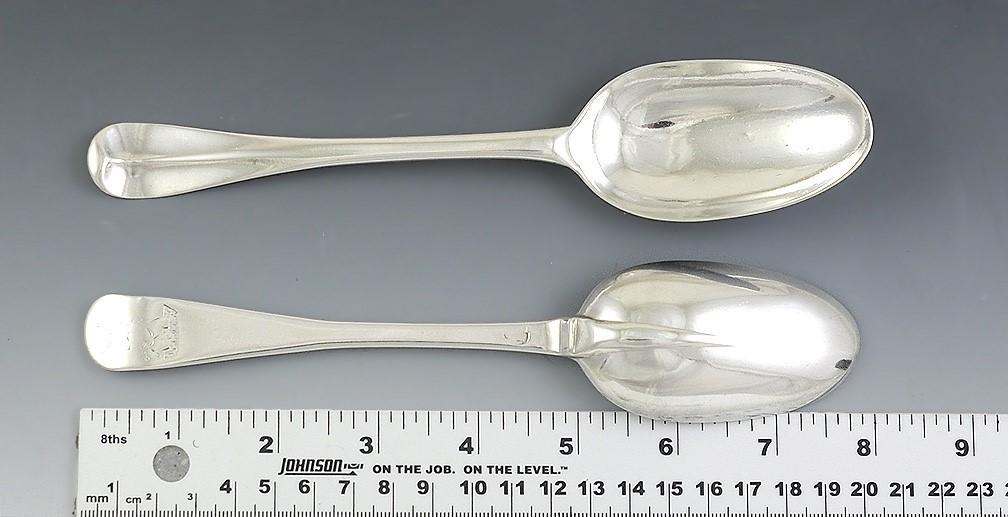 Excellent Set 4 18th C. English Hanoverian Sterling Silver Rattail 8" Spoons