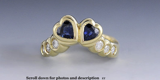 Romantic 18K Gold Sapphire & Diamond Toi et Moi Heart Ring