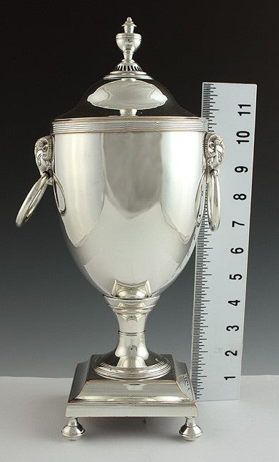 Antique c1810 English Sheffield Fused Silver Plate Ram's Head Hot Water Urn 14"