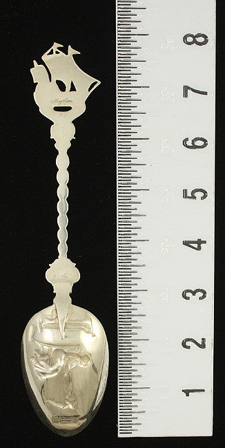 Antique Dutch Silver Repousse Mother Joy Sailing Ship Genre Scene Spoon
