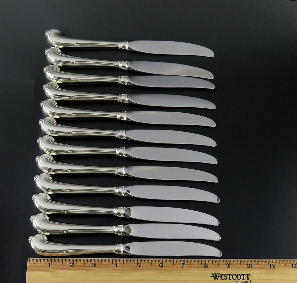 12 Fine Sterling Silver Wallace Grand Colonial 1942 Pistol Handle Knives 8 3/4"