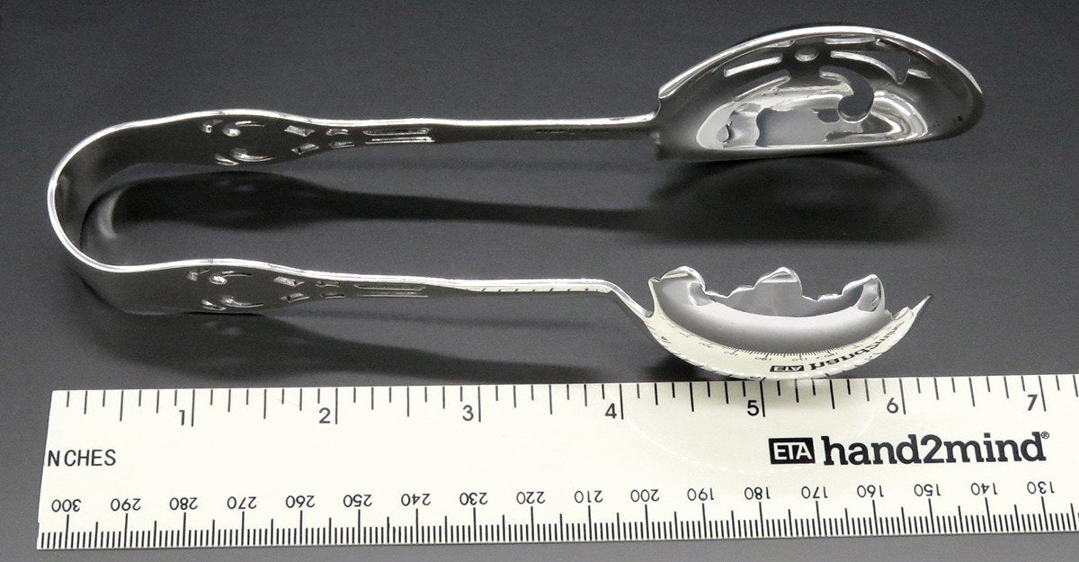 c1920s Sterling Silver Wallace Putnam Pierced Arms Serving Tongs NO MONO
