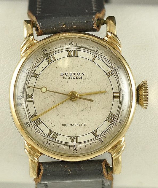 Nice Gold Filled Swiss 17 Jewel Movement Watch Leather Band Boston Watch Company