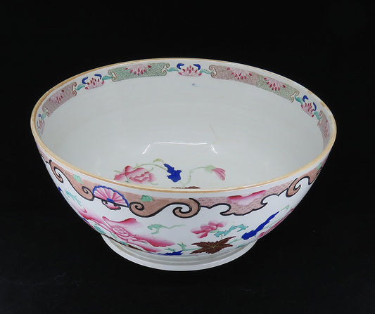 Gorgeous c1800-1850 Chinese Handpainted Floral Porcelain Centerpiece Punch Bowl