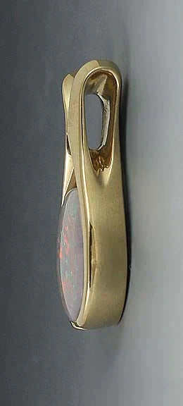 Hand Crafted Heavy Weight 14K Yellow Gold Fiery Opal Pendant