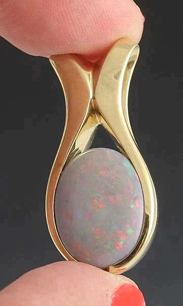 Hand Crafted Heavy Weight 14K Yellow Gold Fiery Opal Pendant