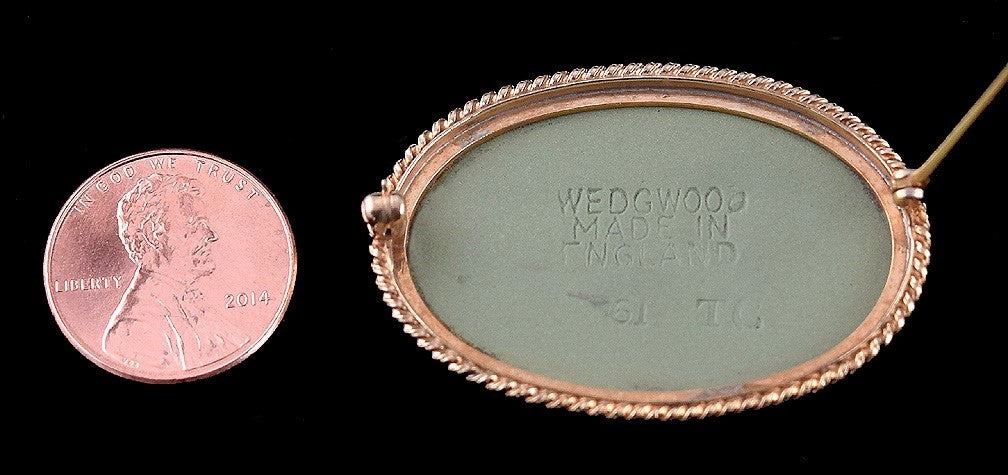 1961 Vintage Gold Filled and Green Wedgwood Jasperware Pin Made in England