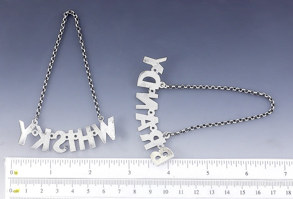 Great Pair Antique English Sterling Silver Liquor Labels Tickets Whisky Brandy