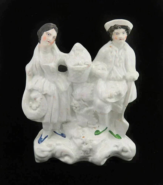 Antique c1860 English Staffordshire Porcelain Man & Woman Figurine