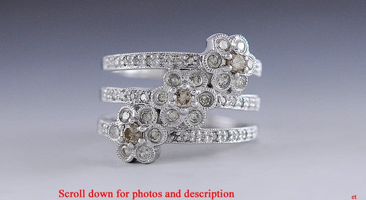 Floral Champagne & Light Green Diamond 14K White Gold Band Ring Size 7.25