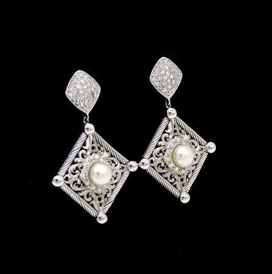 Dazzling Philipe Charriol 18k White Gold ~.40ct Diamond Drop Filigree Earrings