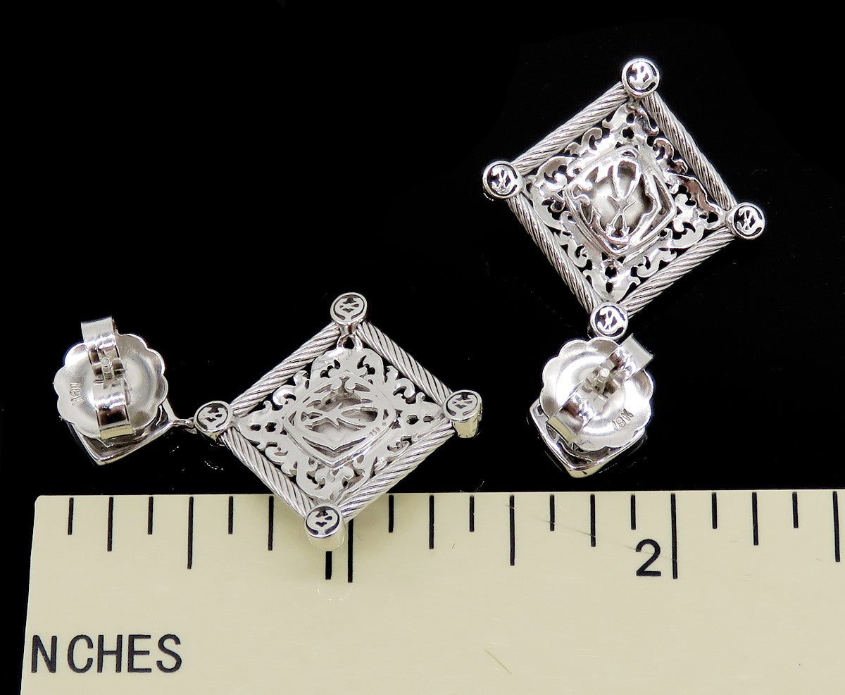 Dazzling Philipe Charriol 18k White Gold ~.40ct Diamond Drop Filigree Earrings