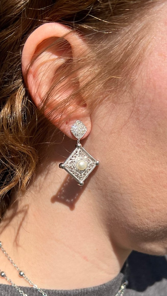 Dazzling Philipe Charriol 18k White Gold ~.40ct Diamond Drop Filigree Earrings
