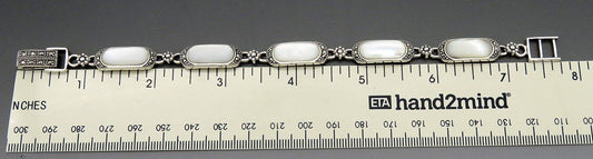 Lovely Vintage Thailand Sterling Silver Shell Marcasite Link Bracelet