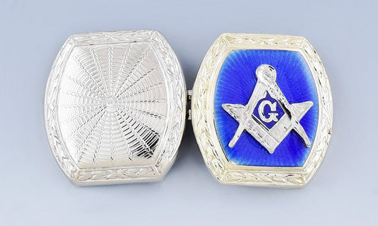 Handsome Pair 10k White Gold & Blue Enamel Masonic Freemason Cufflinks