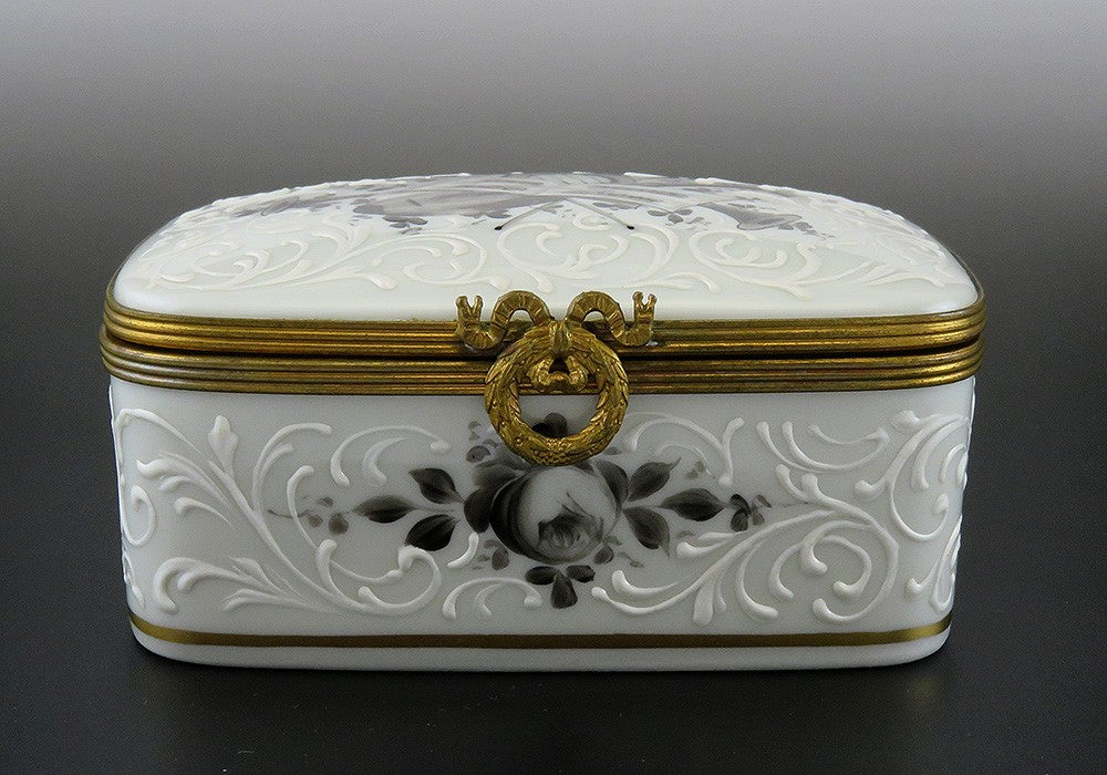 Elegant French Porcelain Black and White Musical Instrument Motif Trinket Box