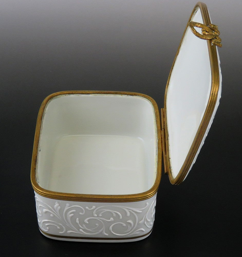 Elegant French Porcelain Black and White Musical Instrument Motif Trinket Box