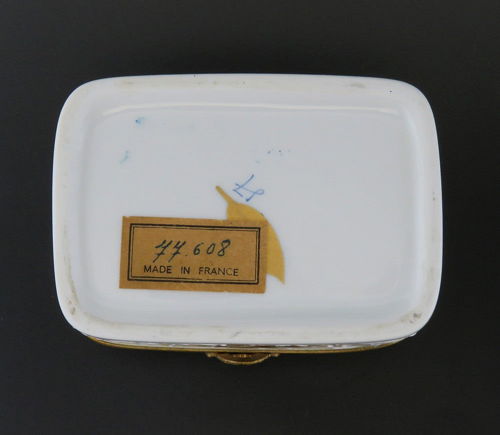 Elegant French Porcelain Black and White Musical Instrument Motif Trinket Box