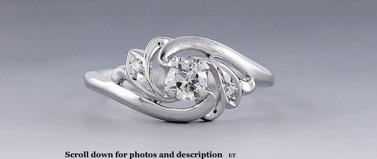 Lovely Vintage c1930s Diamond and 14k White Gold Spiral Whirl Ring