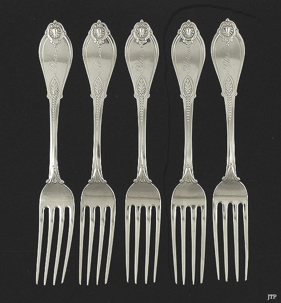 5 Old Whiting Armor Pattern Sterling Silver Forks
