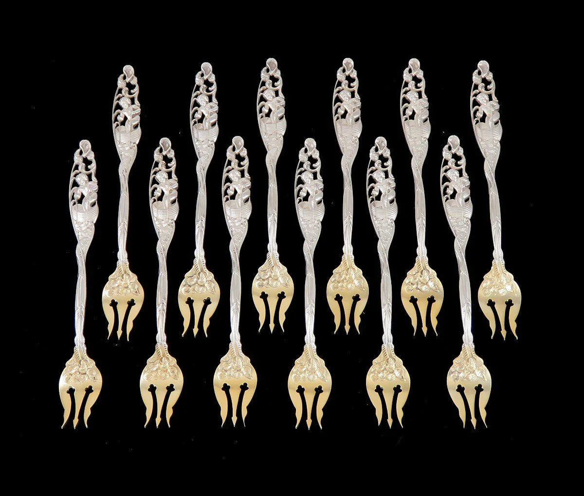 13 Antique Whiting Duke of York 1900 Sterling Silver Cocktail/Seafood Forks