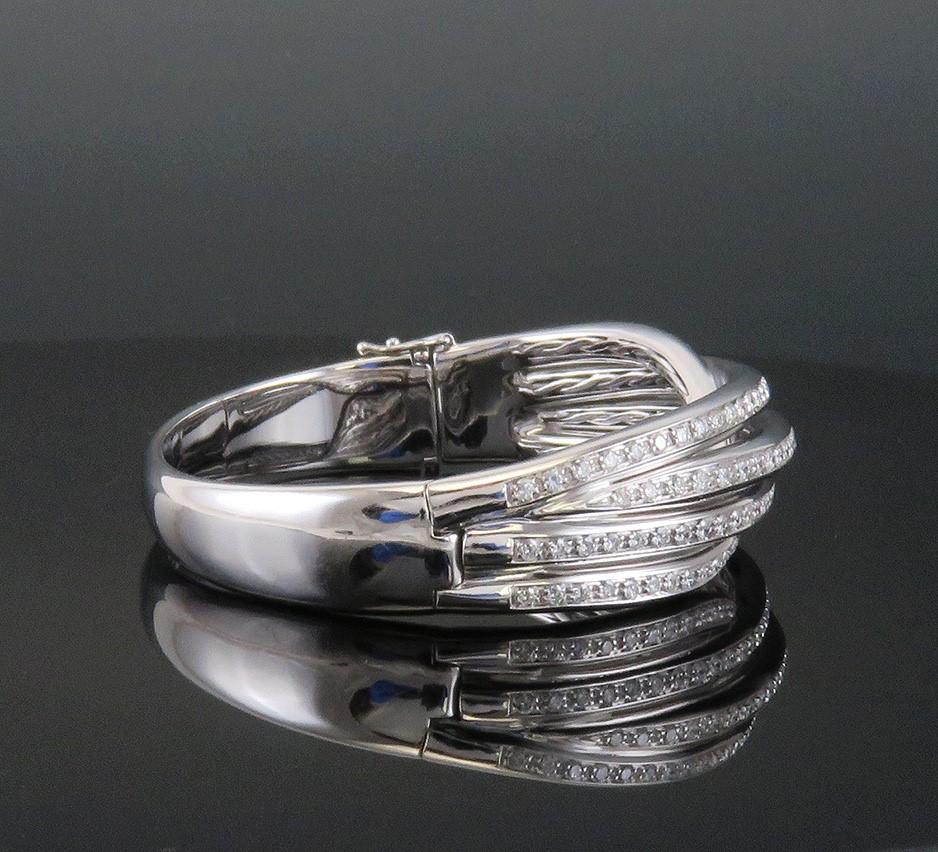 High End 18K White Gold ~2.5ct Diamond Wide Hinged Bangle Bracelet