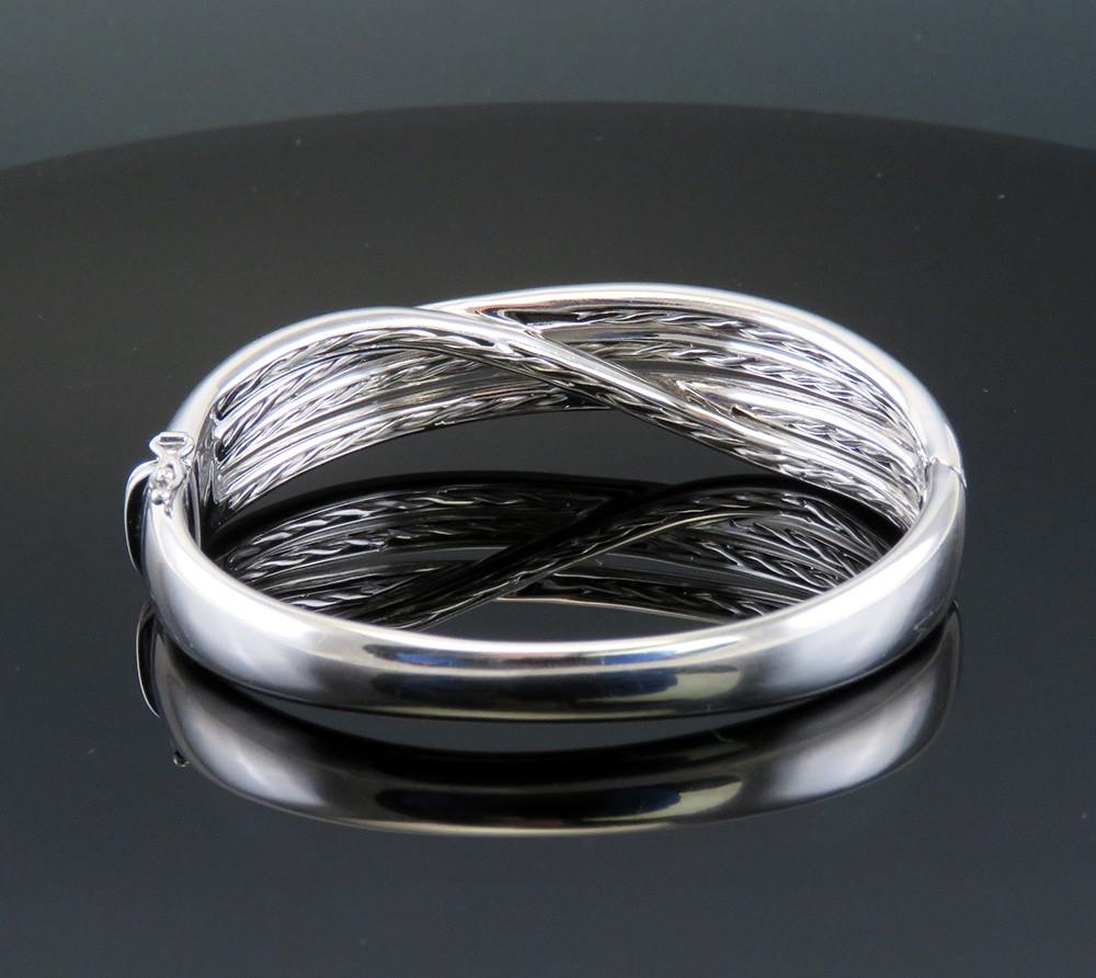 High End 18K White Gold ~2.5ct Diamond Wide Hinged Bangle Bracelet