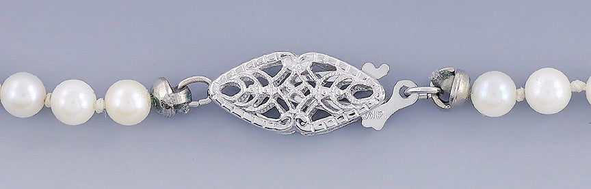 Stunning Strand Graduated Pearls w/14K White Gold Filigree Clasp Necklace