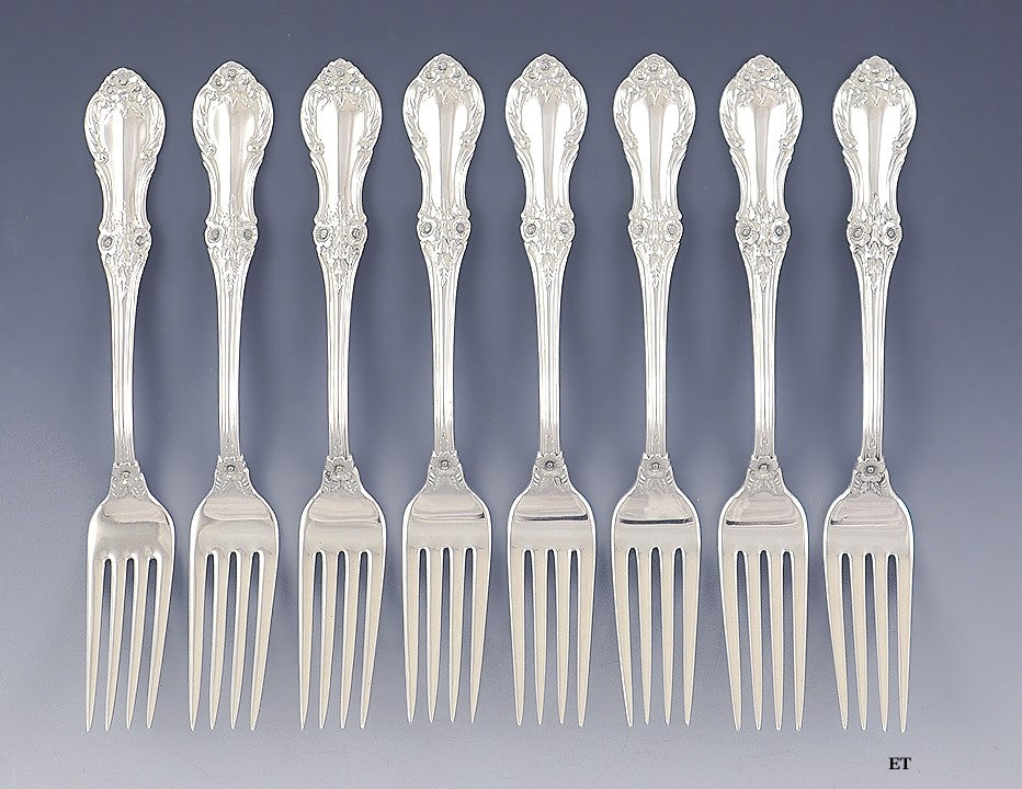 Fine Set 8 International Co Wild Rose Sterling Silver Dinner Forks