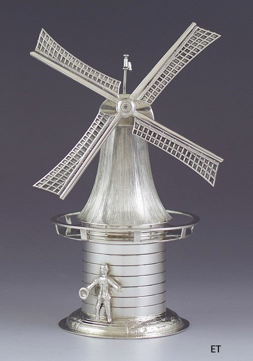 Modern Dutch .833 Silver Windmill Spice Snuffbox Figural Box