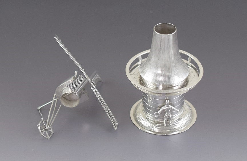 Modern Dutch .833 Silver Windmill Spice Snuffbox Figural Box