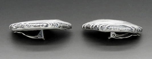 Vintage Handcrafted Artisan Sterling Silver Statement Clip On Earrings