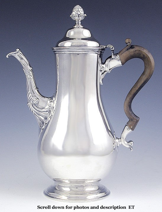 Rare Old c1765 Irish Sterling Silver Classical Form Coffee Pot