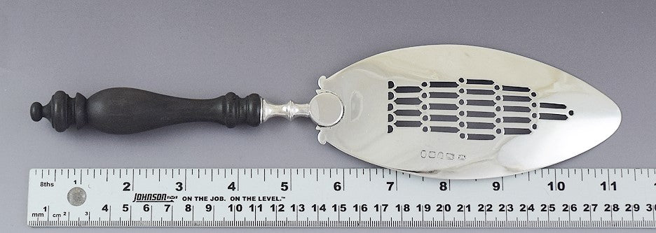 Antique 1787 English Georgian Sterling Silver Wood Fish Slice Server