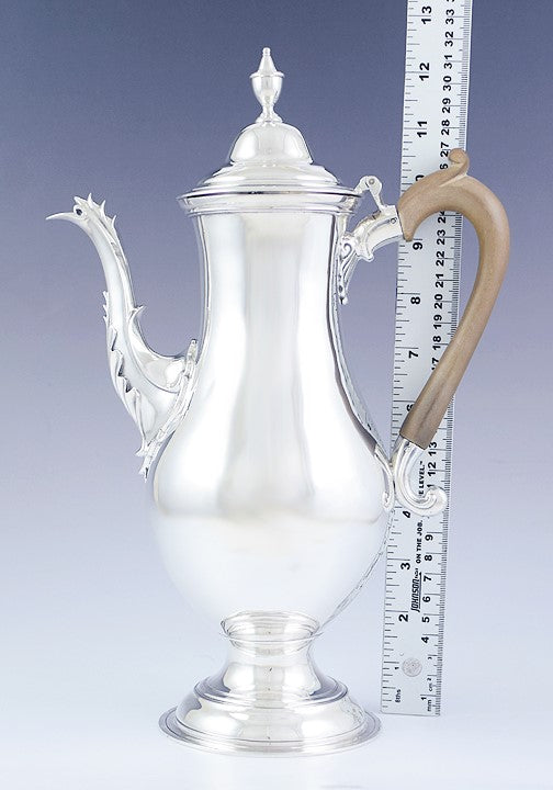 Antique 1775 Classical English Georgian Sterling Silver Tall Teapot Coffee Pot