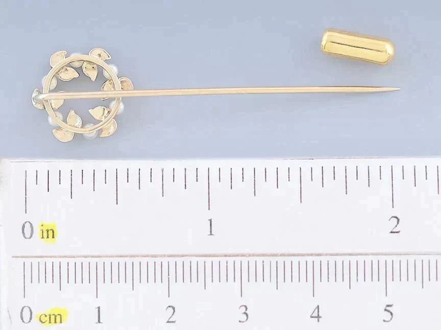 Charming late 1800s/early 1900s 14k Gold Natural Seed Pearl Wreath Stickpin